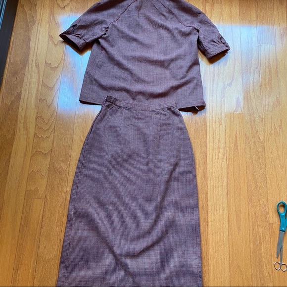 Vintage  70’s micro check wool top and skirt - Picture 5 of 6
